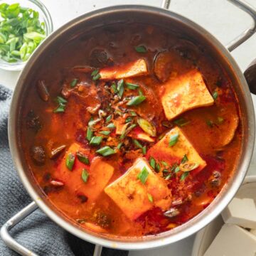 Soondubu jjigae served in the pot it was cooked in