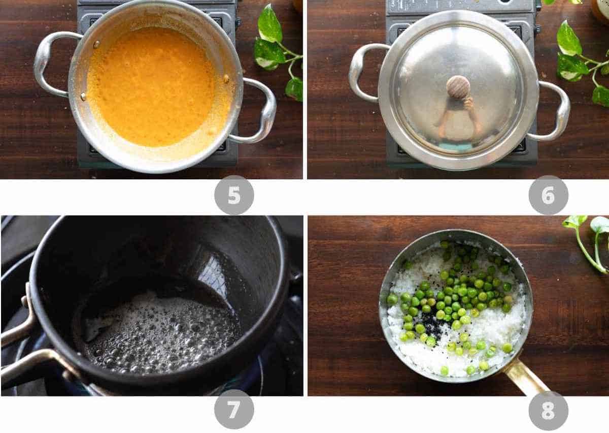 Step by step picture collage showing how to make patra rice