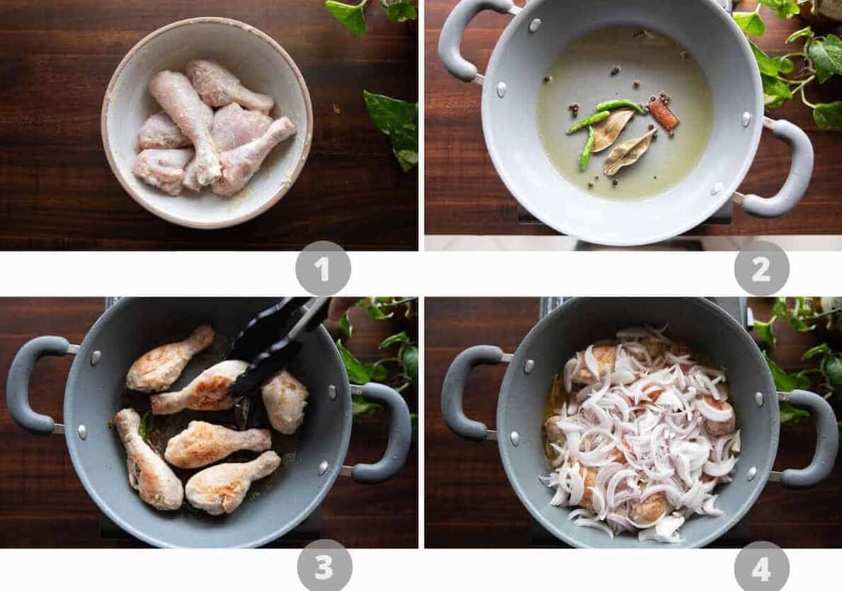 Step by step picture collage showing how to make Quick Onion Chicken