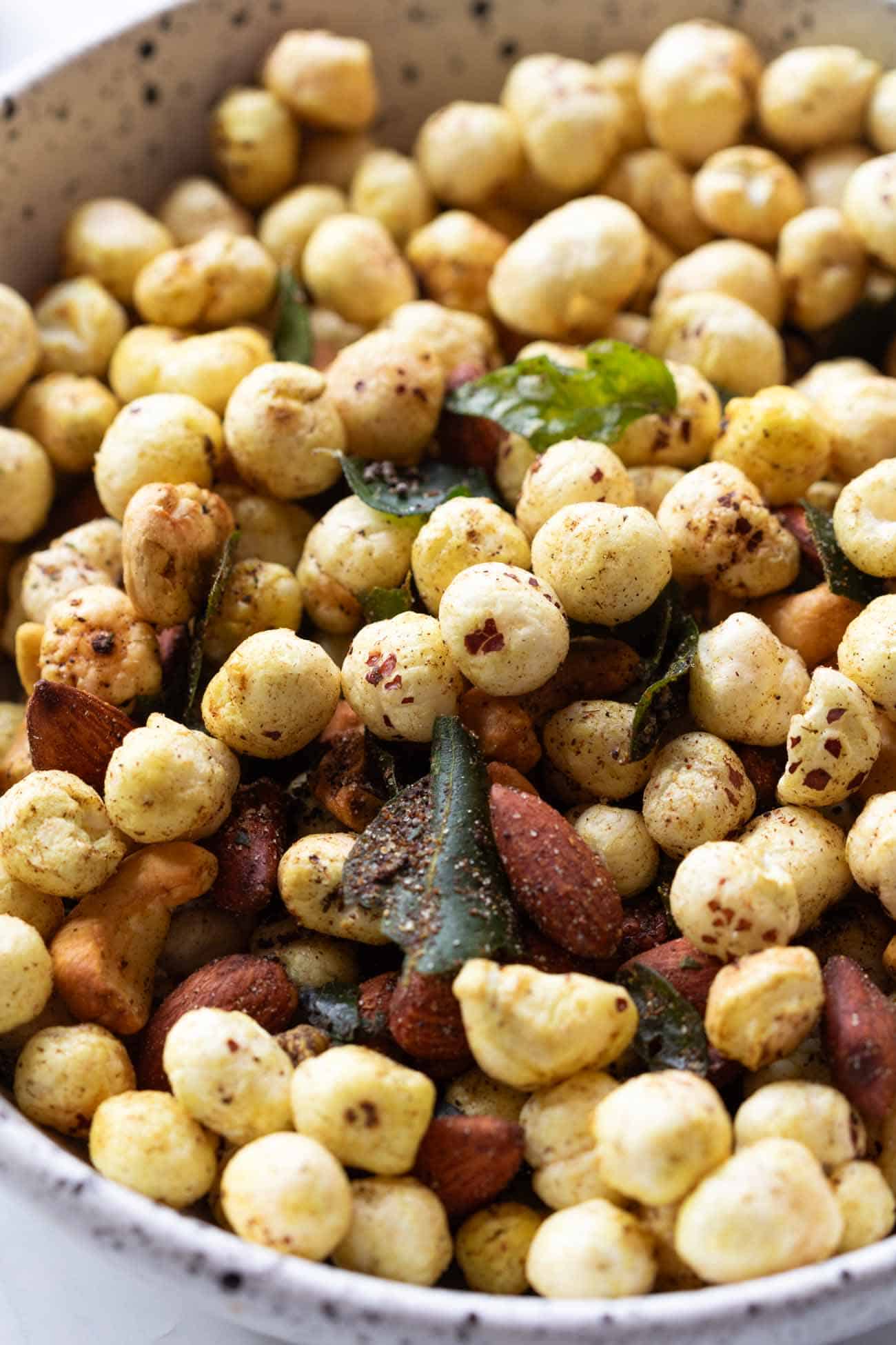 Closeup of roasted makhana and nuts