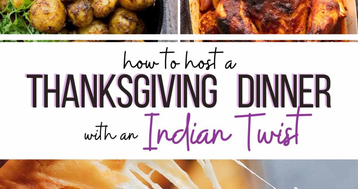 Picture collage with Indian thanksgiving recipes with text overlay