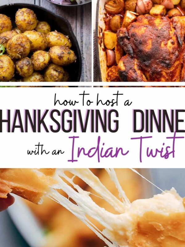 Picture collage with Indian thanksgiving recipes with text overlay