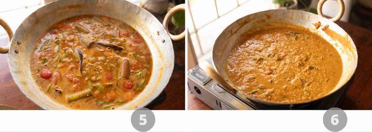 Step by step picture collage showing how to make millet bisi bele bath