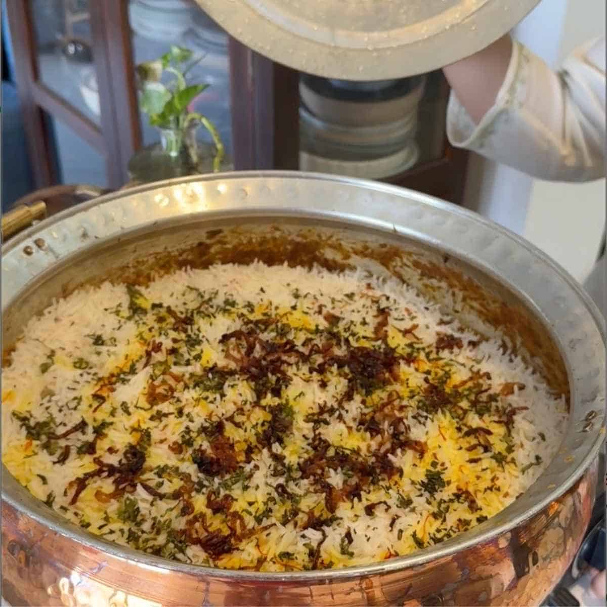 mushroom biryani step 8 - serving