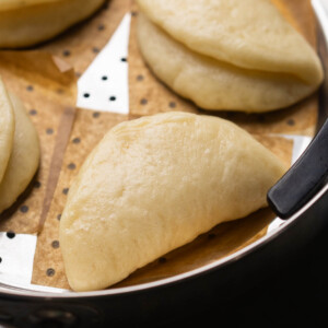 close up image of steamed bao buns to showcase their texture