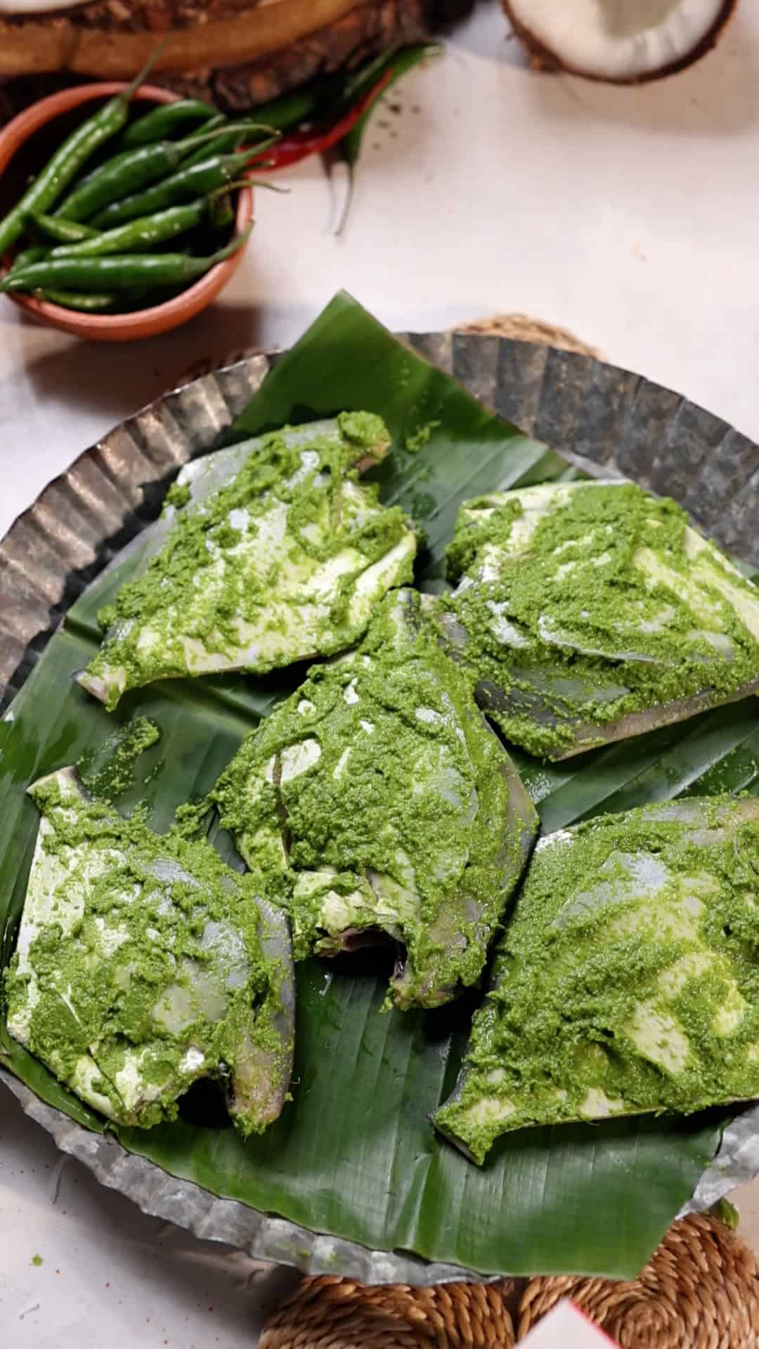 marinated pomfret fry in homemade green masala