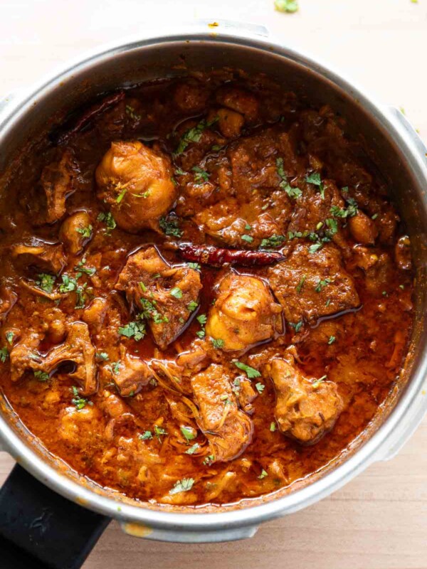 kathal ki sabji freshly cooked still in a pressure cooker