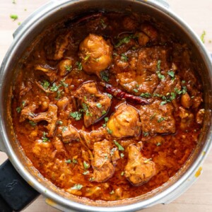 kathal ki sabji freshly cooked still in a pressure cooker