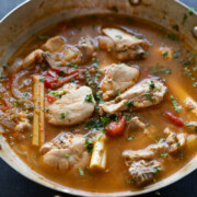 zero oil chicken curry with potatoes in a kadai ready to be served