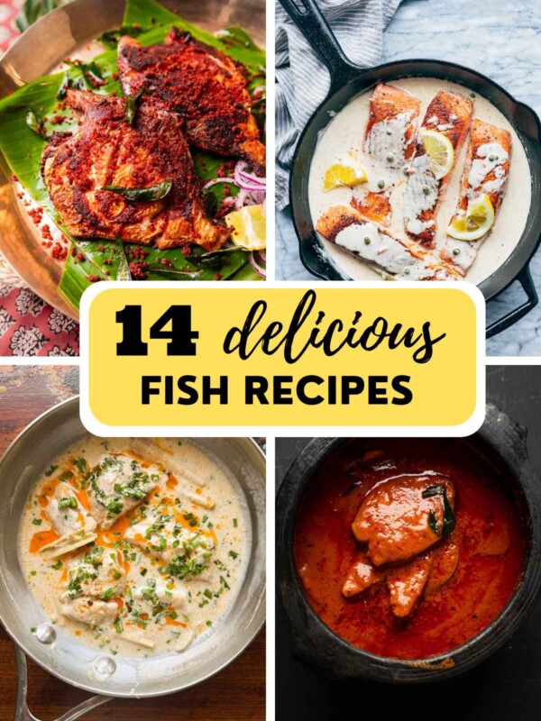 a collage of 4 fish recipes with text overlay