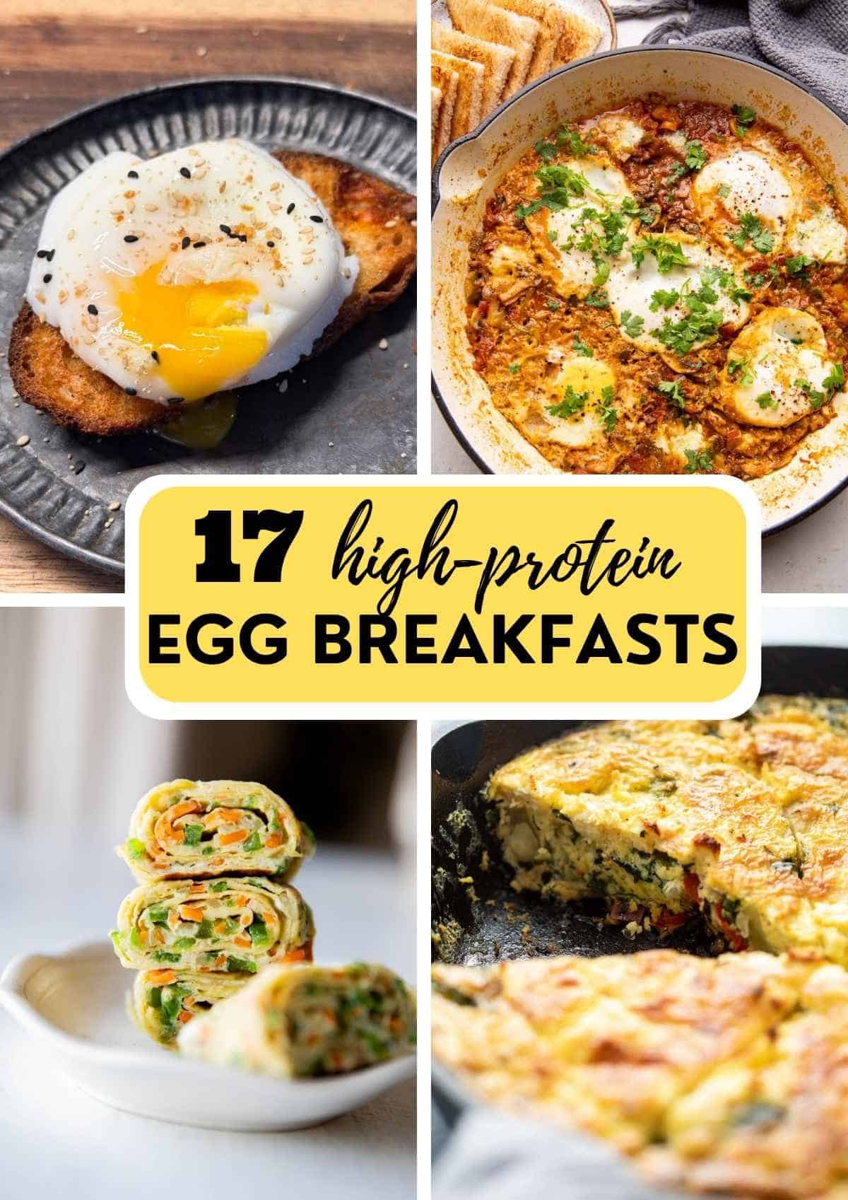 a collage of 4 egg breakfast recipes with text overlay
