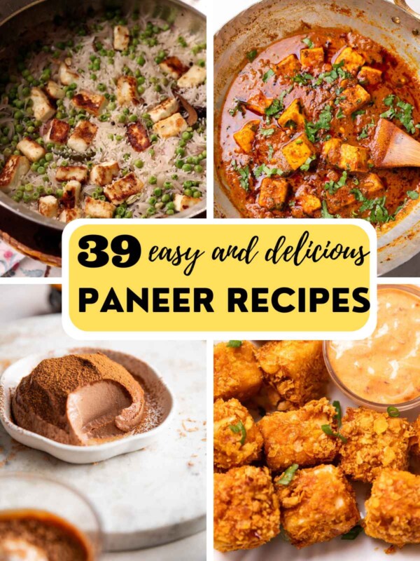 a collage of 4 paneer recipes with text overlay